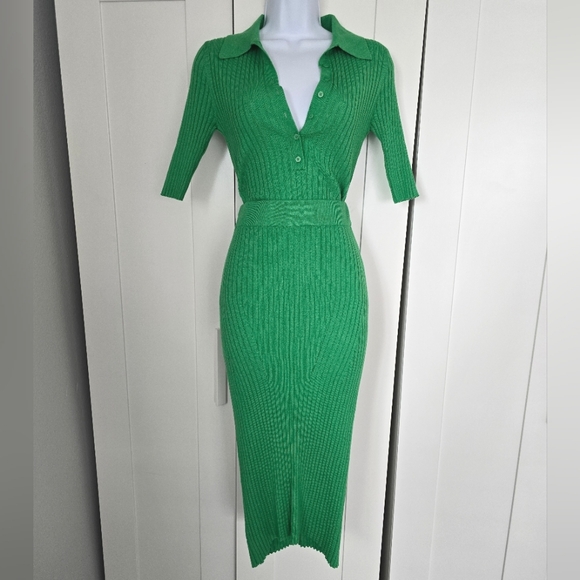 NWOT Rare Retro Fun Ribbed Pointelle Knit Polo & Midi Skirt Set - Picture 7 of 9